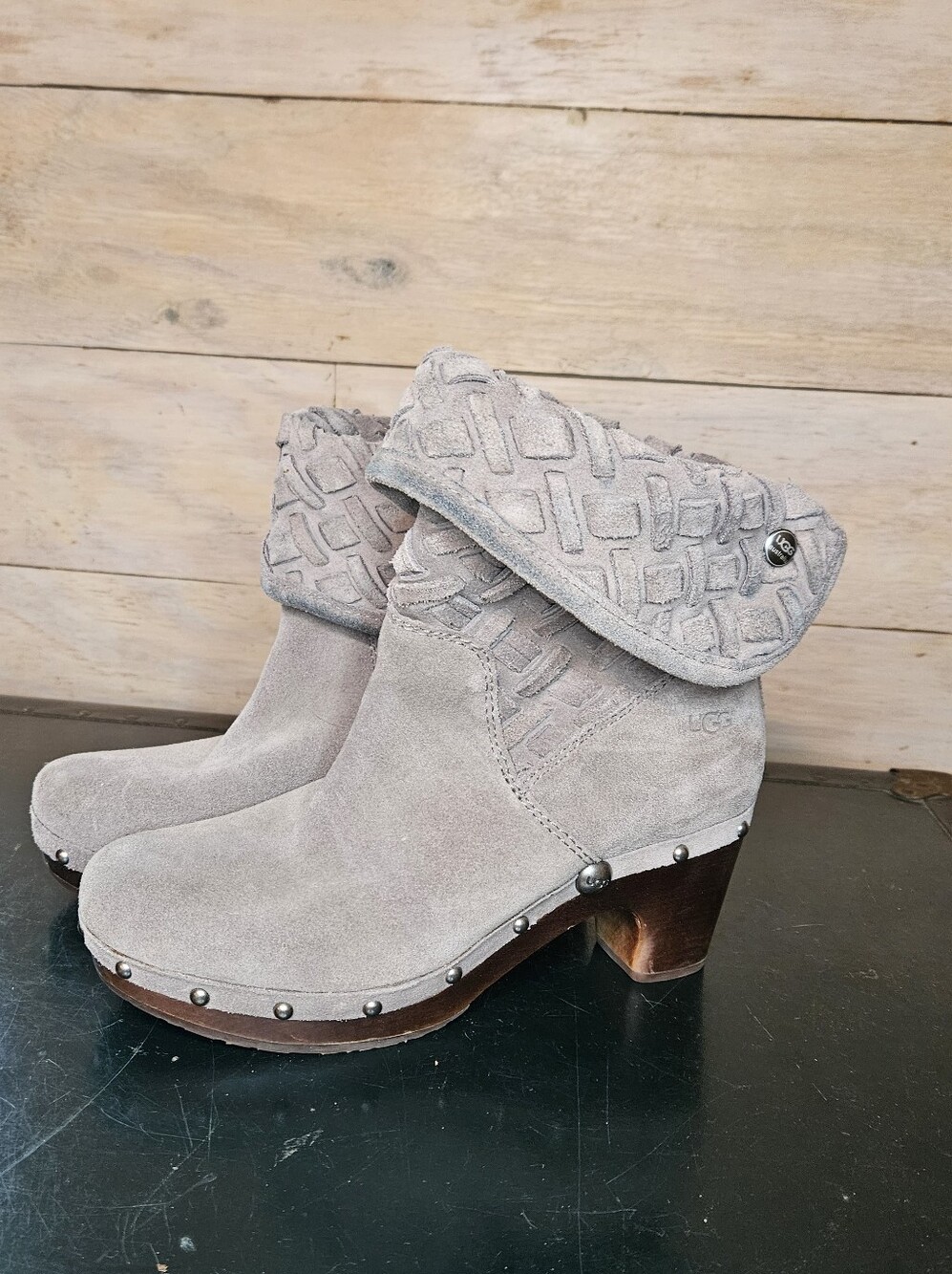 Ugg Gray Fold Down Suede Boots Clogs